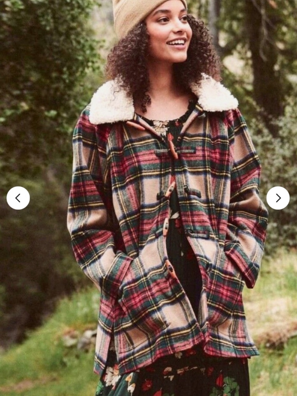 THE GREAT. The Cabinmate Toggle Jacket Woodsy Plaid Sherpa Collar Size 3 L